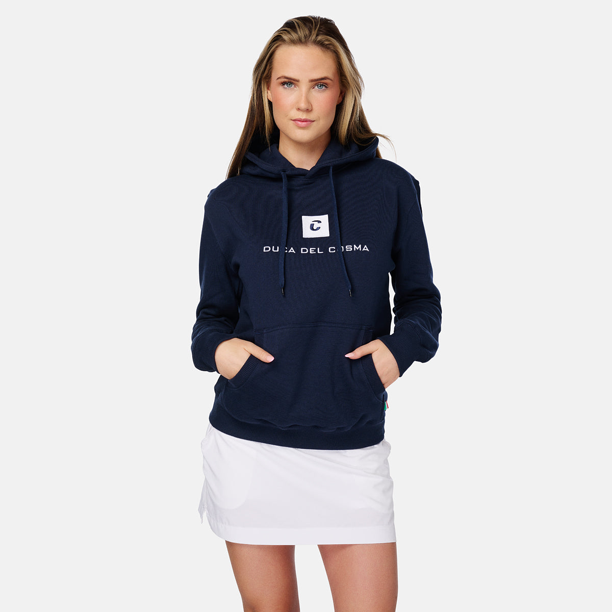 golf hoodie, blauwe golf hoodie, golf trui, dames golf trui, heren golf trui, Duca del Cosma