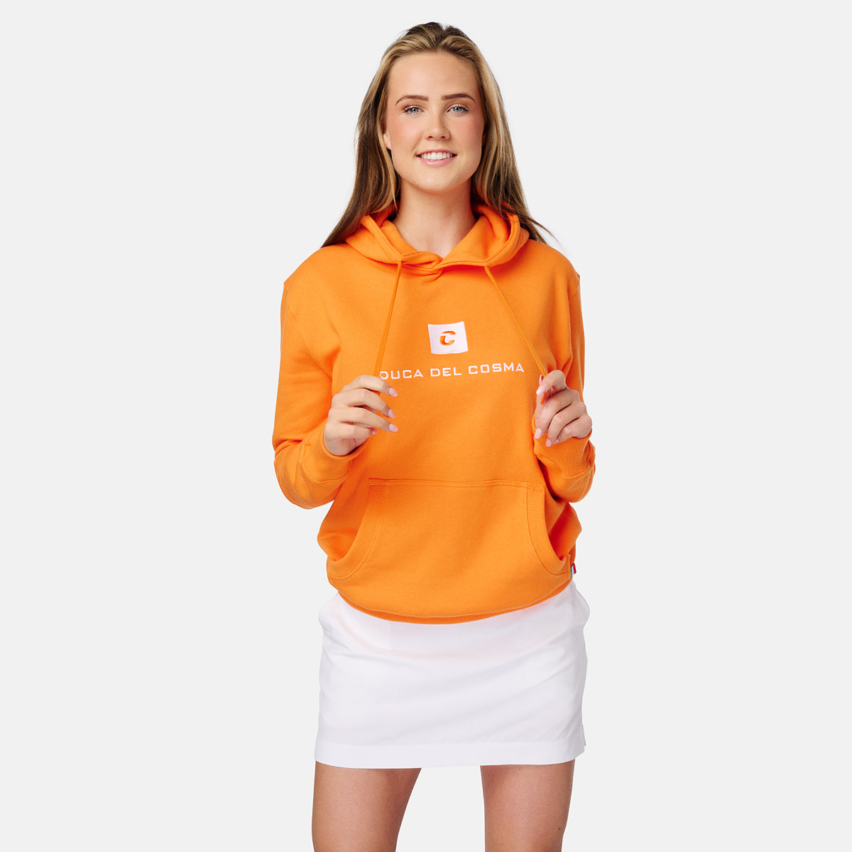golf hoodie, oranje golf hoodie, golf trui, dames golf trui, heren golf trui, Duca del Cosma